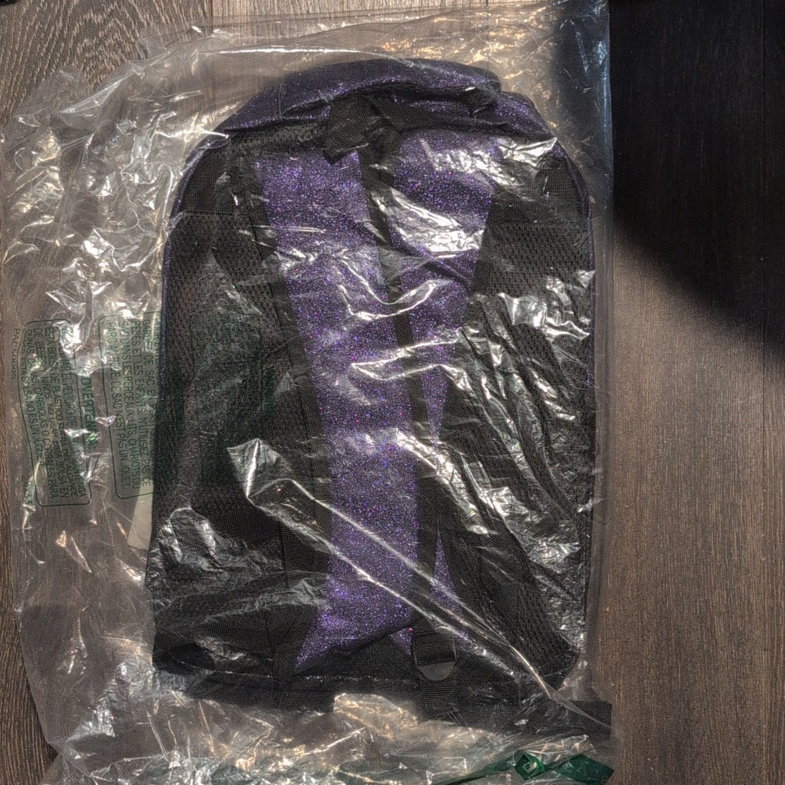 Purple Black Glitter Canvas Cheerleading Backpack 16.5×12.6in Side Mesh