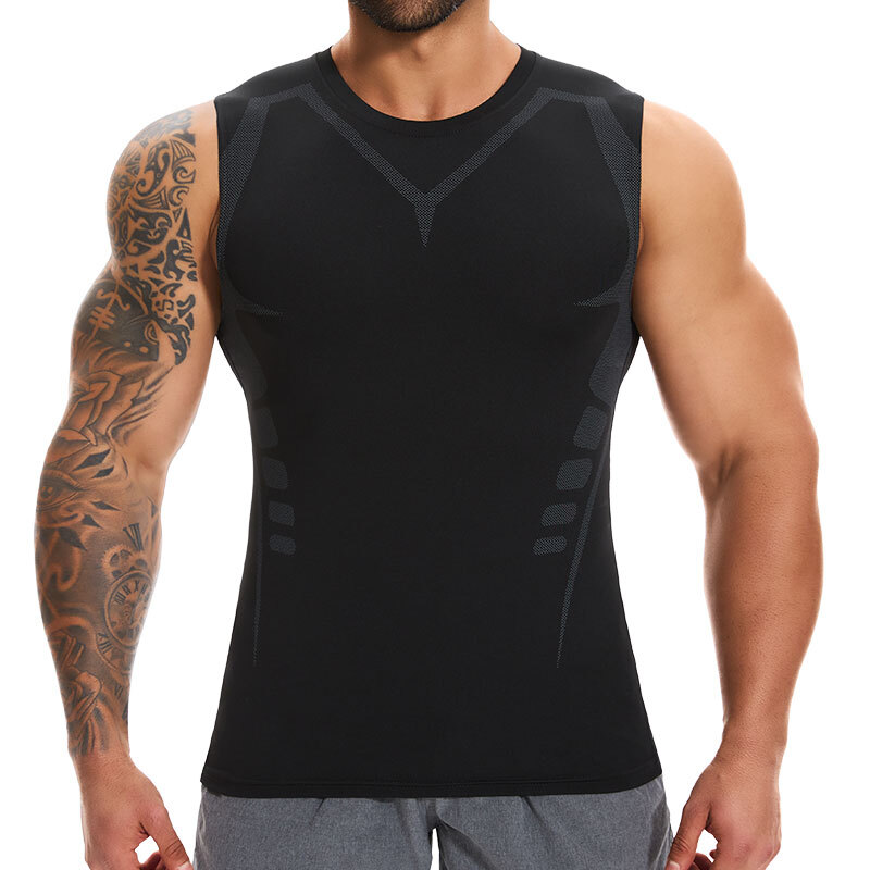 Men Compression Shirt Version Ionic Shaping Sleeveless Vest Tank Top S-2XL