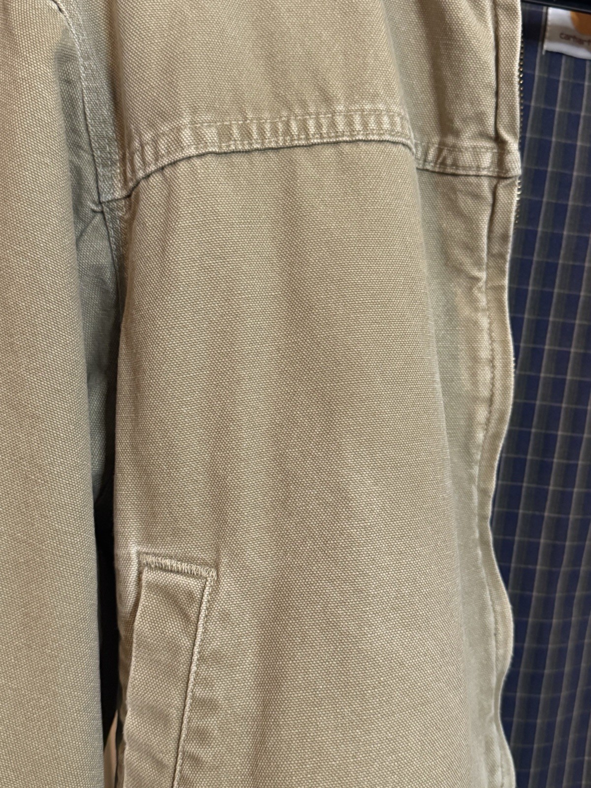 Vintage 90s Carhartt Plainsman Duck Canvas Bomber Jacket Taupe Size L