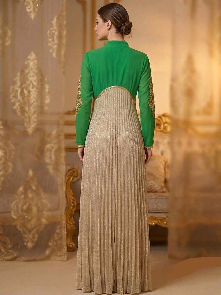 Luxury Moroccan Kaftan Green Gold Embroidery Evening Dress Dubai Abaya Maxi Gown