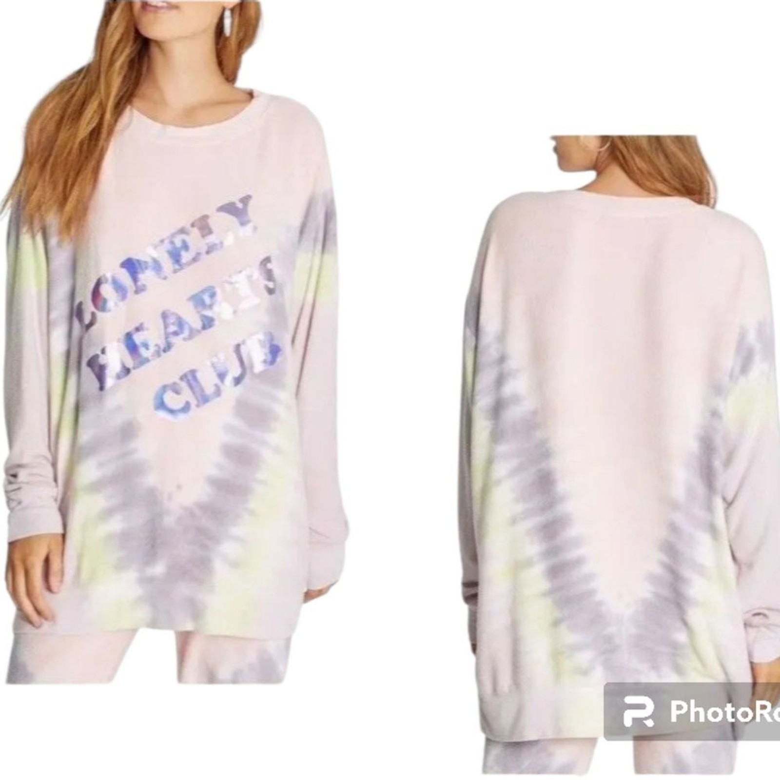 WILDFOX Size Medium Powder Pink Tie-Dye Lonely Hearts Club Sweatshirt NWT