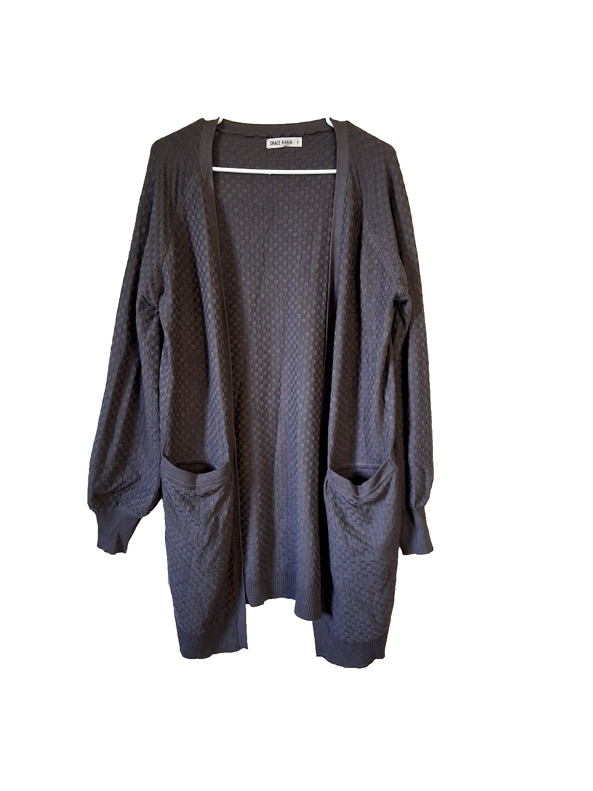 Grace Karin Open Front Cardigan Sweater Women’s Size XL Gray Basket Weave