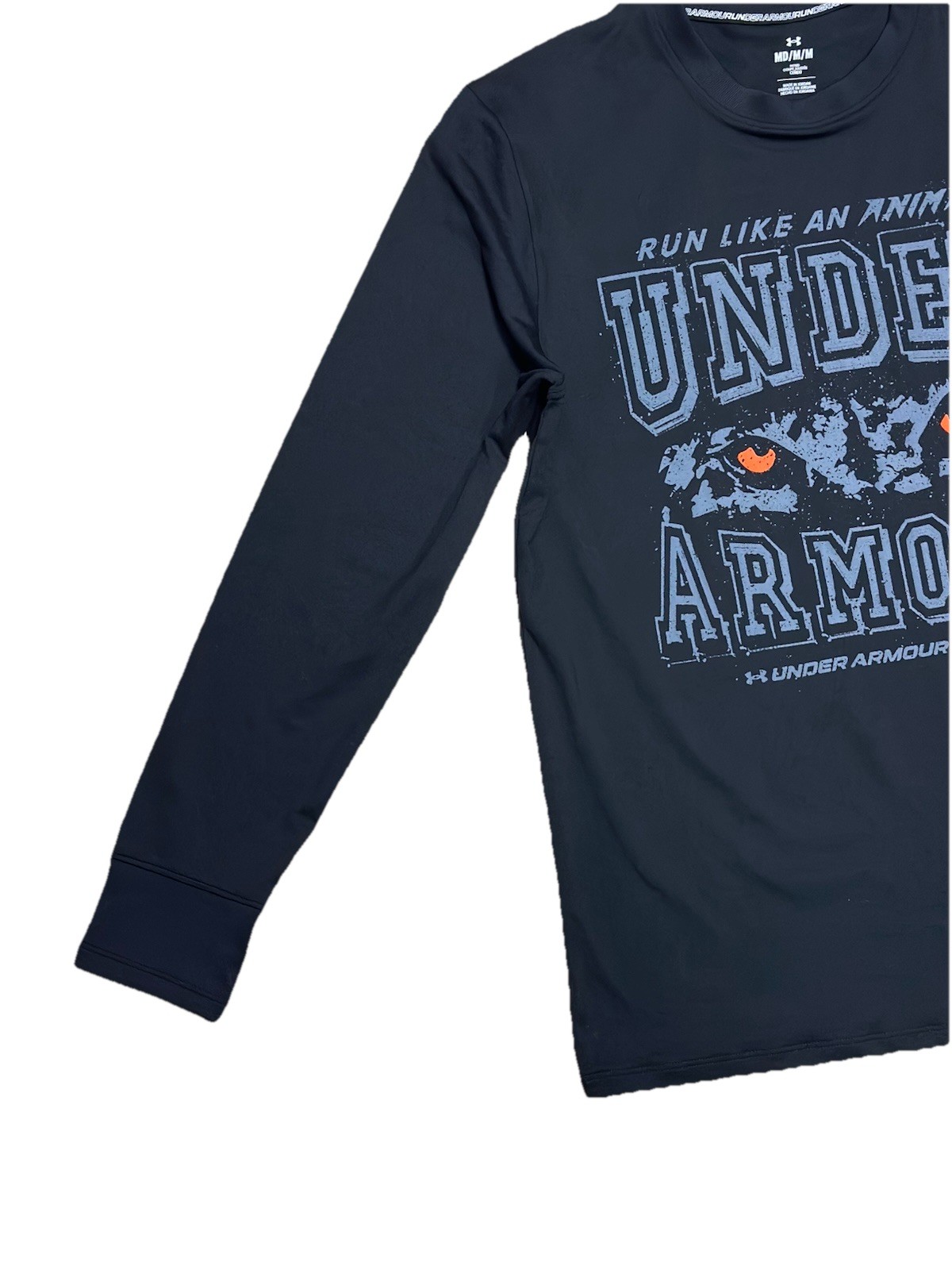 Under Armour “Run Like An Animal” Long Sleeve Running Shirt Black Fitted Size M