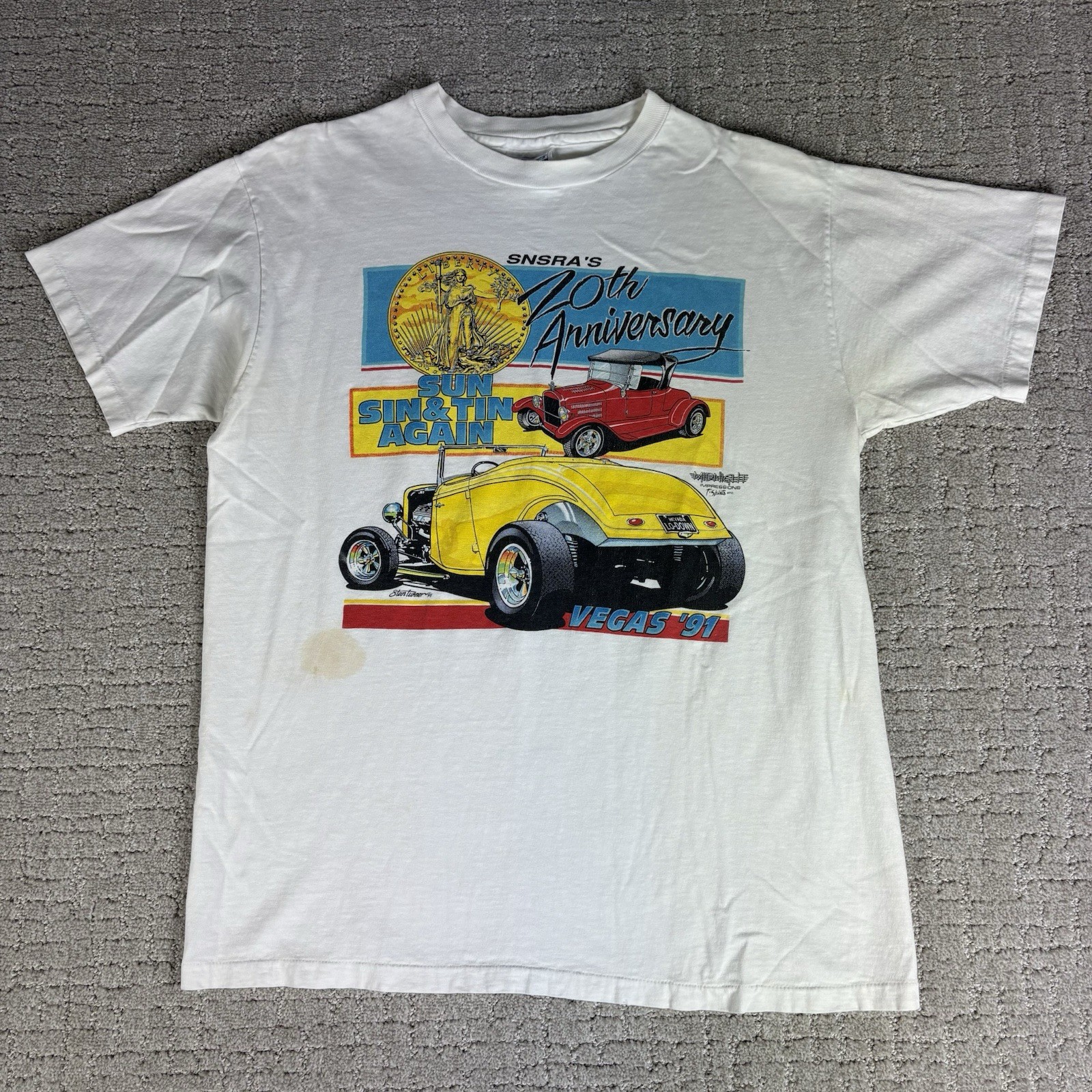 Vtg 90s Las Vegas Mens T Shirt L Classic Cars 20th Anniversary Single Stitch