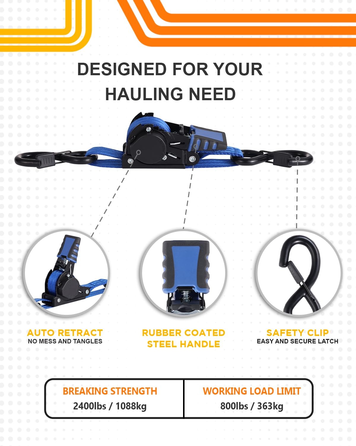 Strapinno 1″x4′ Ret retractable Ratchet Straps Heavy Duty Boat Transom Tie-Downs