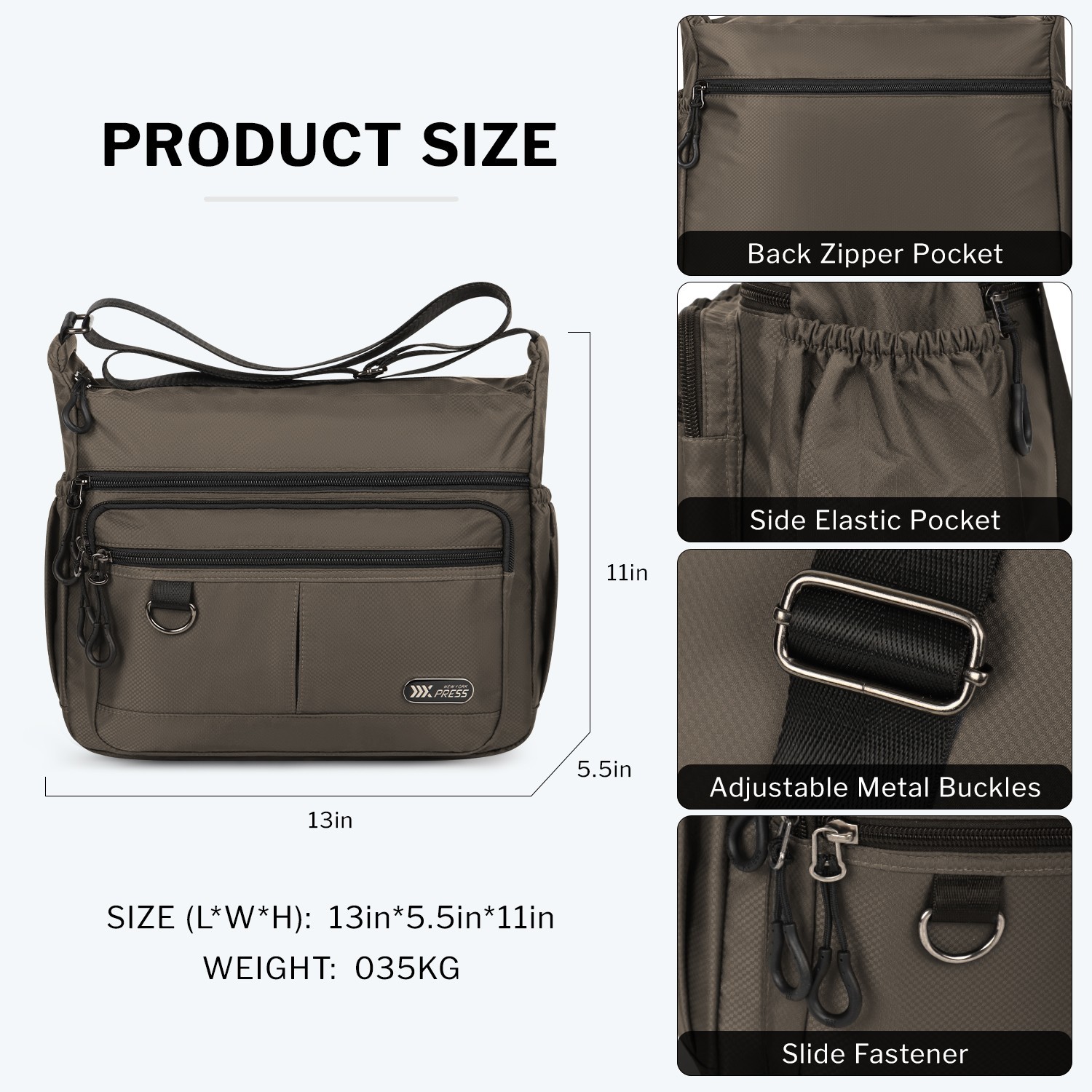 Multi Pocket Purse Lightweight Waterproof Shoulder Handbag Casual Travel Satchel