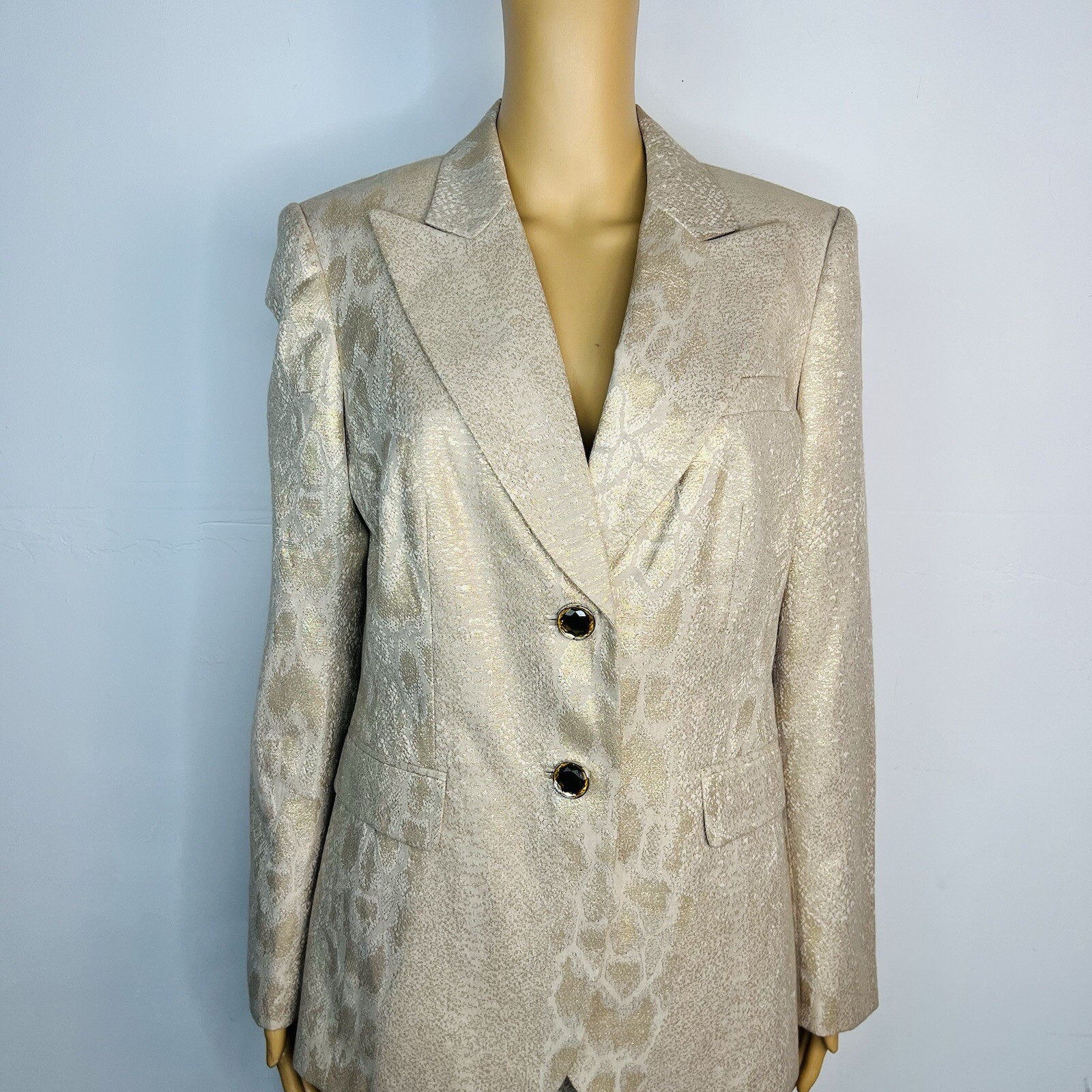 John Meyer Polyester Rayon Metallic Skirt Suit Size 10 Gold Floral Cocktail New