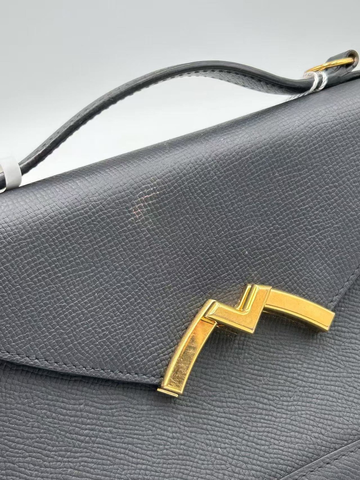Moynat Handbag Black Grained Calf Leather Gold Hardware France