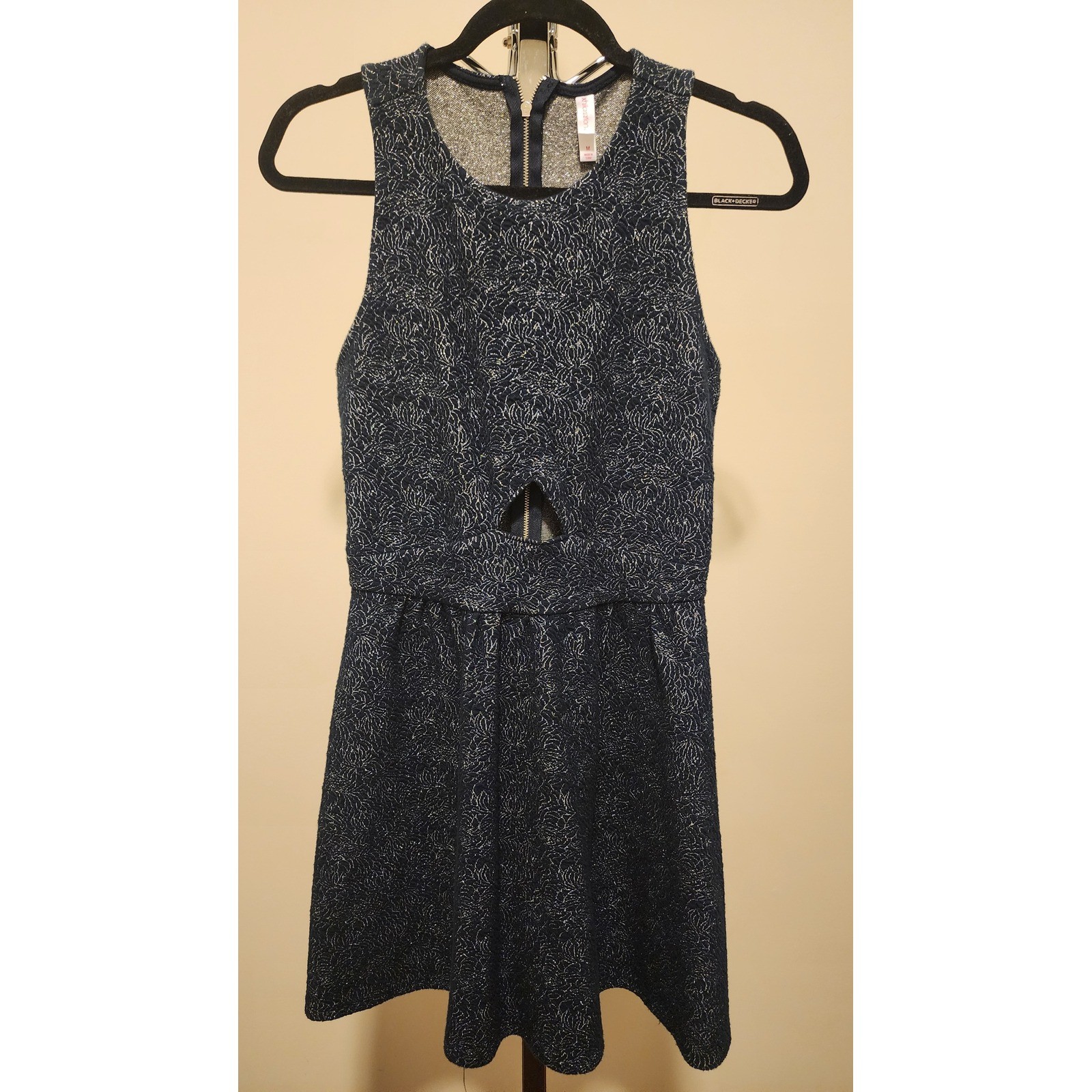 Xhilaration Navy Silver Metallic Jacquard Cutout Fit & Flare Mini Dress Medium