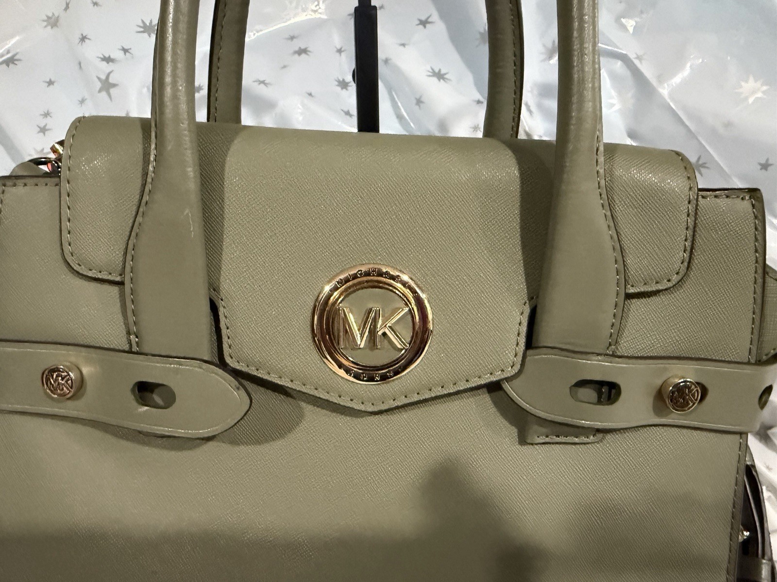 Michael Kors Green Medium Satchel Top Handle Buckle/Zip Gold Detachable Strap