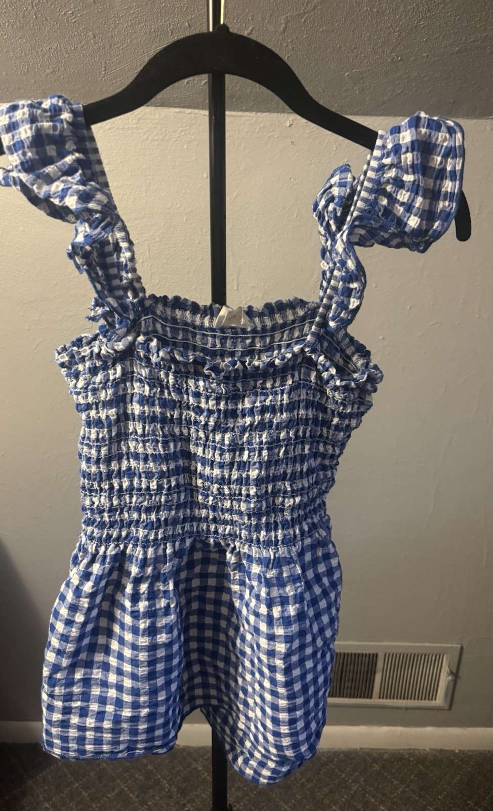 Lovely Melody blue & white gingham smocked cottage core tank woman’s size S