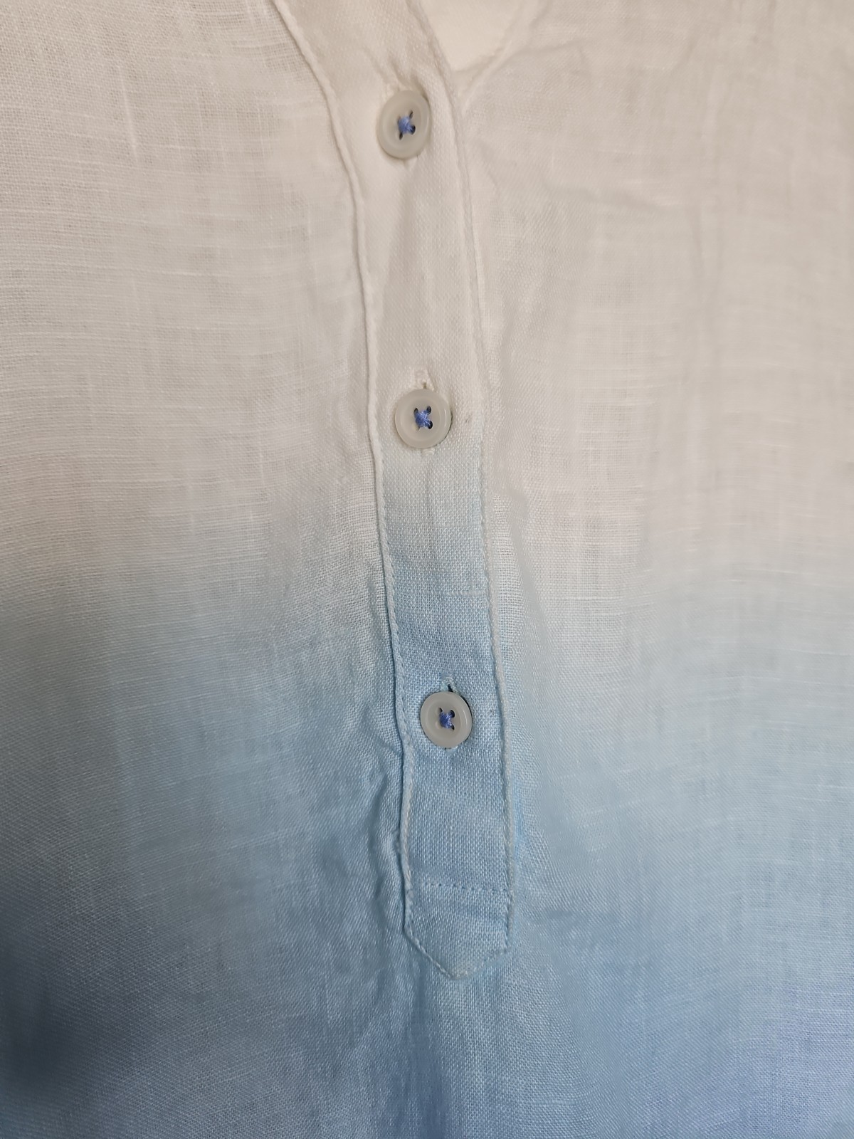 Talbots Popover Tunic Top LP Blue White Linen Side Button Dip Dye Coastal Beach
