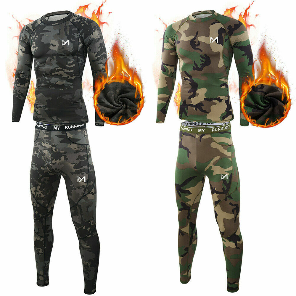 Mens Thermal Underwear Set Sport Long Johns Base Layer Warm Compression Camo Set