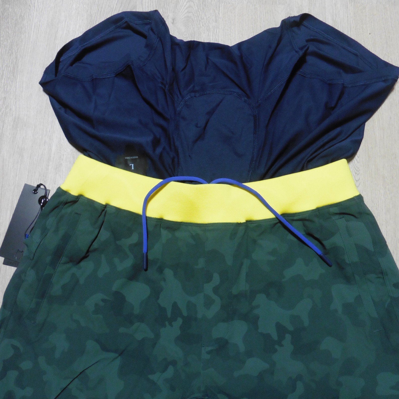 GREYSON Mens L LARGE FULTON SHORTS CAMO SCAREB GREEN LINED 9″ GOLF WORKOUT