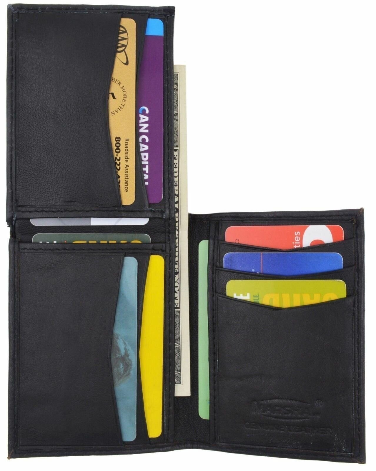 L-Shape Flap Up Lambskin Leather Wallet with ID and Credit Card Slots Mens