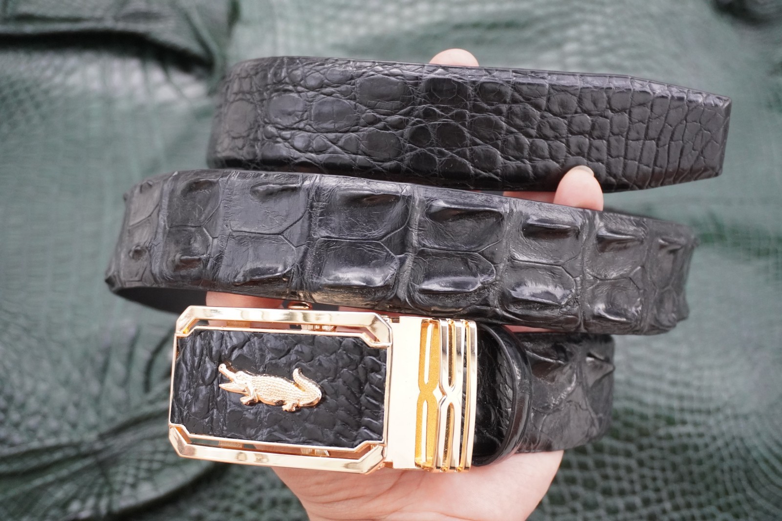 Black Genuine CROCODILE Hornback LEATHER Skin Men’s Belt -W 1.3 inch # T60