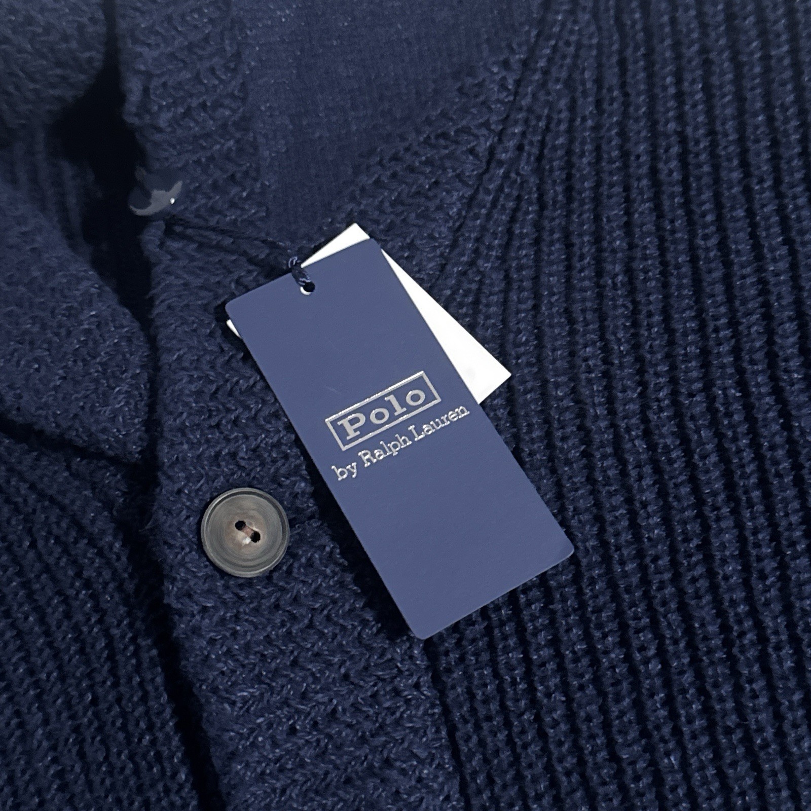 NEW Polo Ralph Lauren Men’s Large Navy Distressed Linen Cotton Shawl Cardigan L