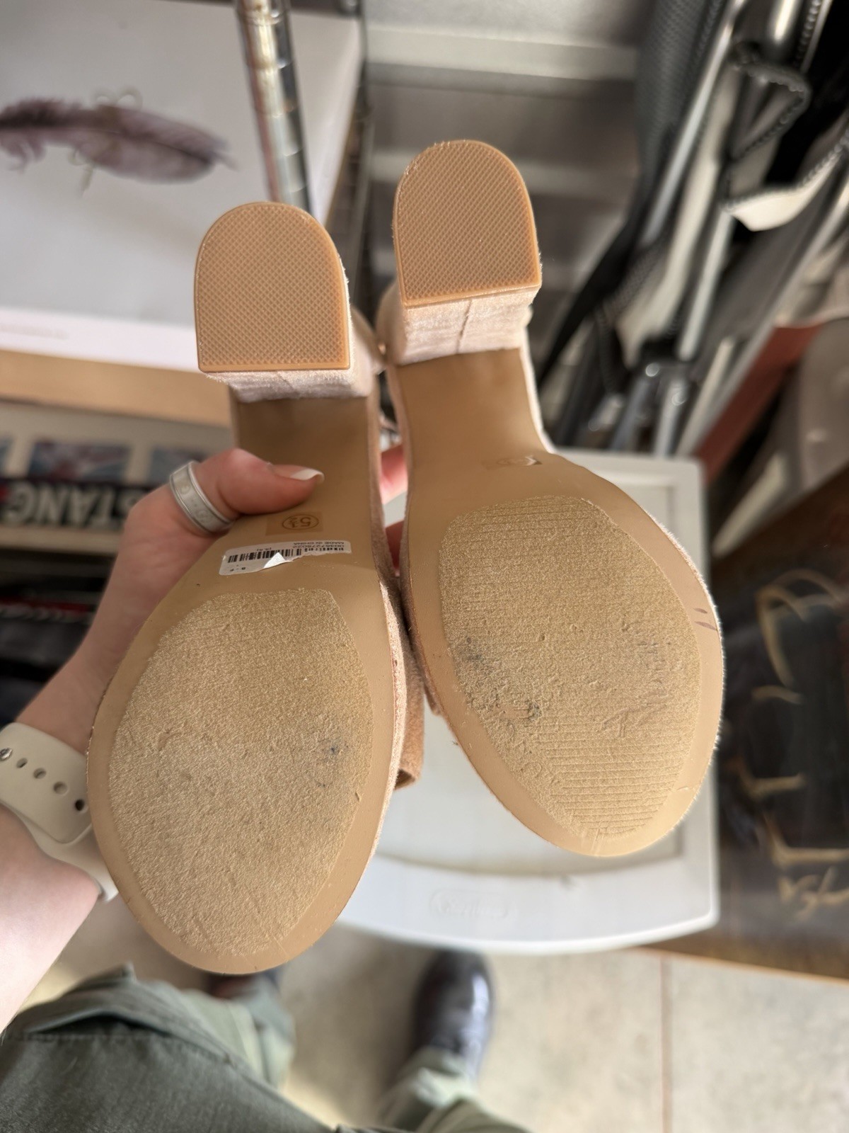 Xhilaration Beige Suede Platform Ankle Strap Block Heel Buckle Sandals 5.5
