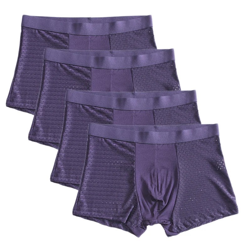 4 Pack Mens Bamboo Fiber Boxer Briefs Breathable Underwear L-8XL Solid Shorts