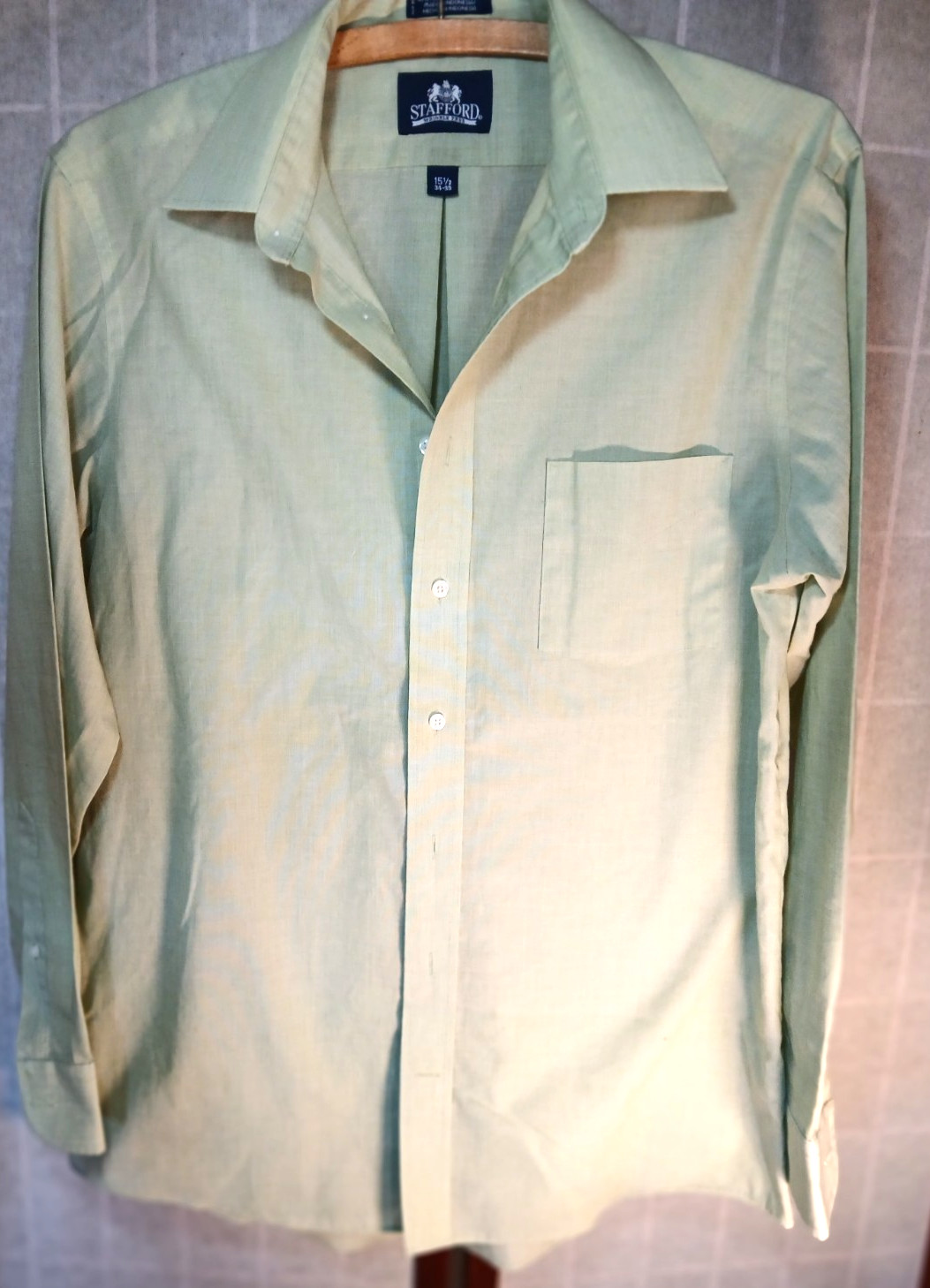 Stafford Wrinkle Free Mens Dress Long Sleeve Button Up Light Green No Iron