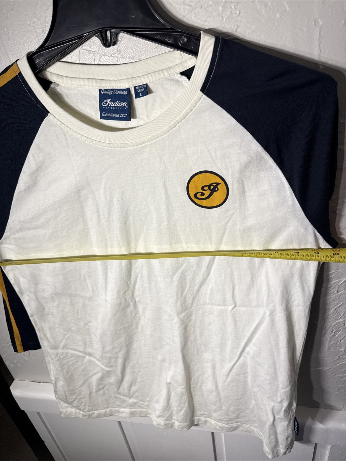Indian Motorcycle WMs L Speedway 3/4 Sleeve Raglan Tshirt 100% Cotton White/blue