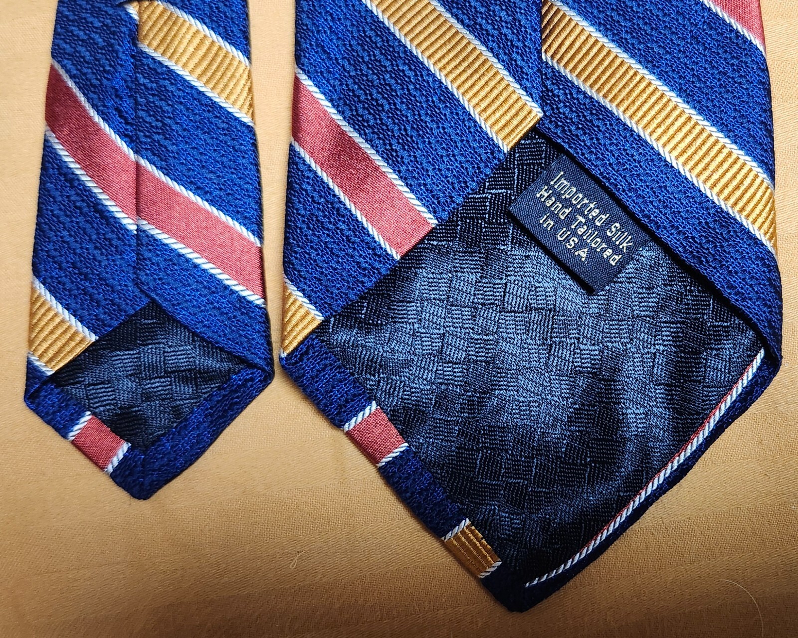 Hart Schaffner Marx Tie Navy Blue Multicolor Stripes Silk Made in USA Handmade