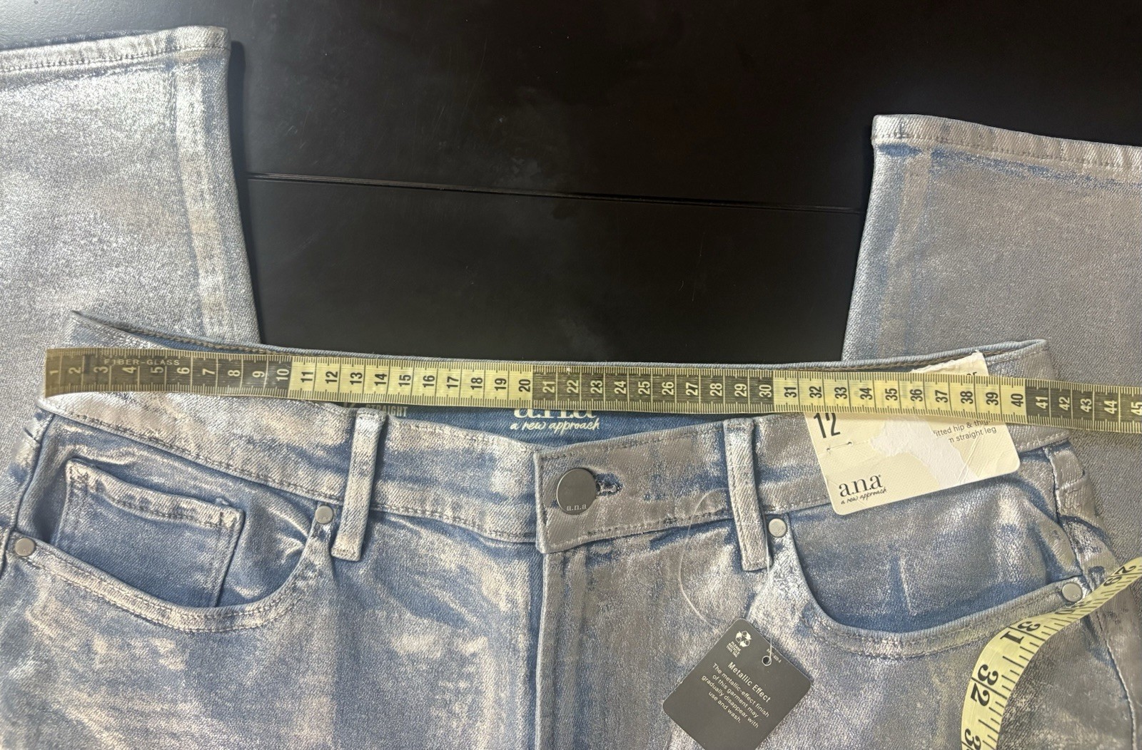 a.n.a Silver Straight Leg Jeans with Metallic Finish Size 4