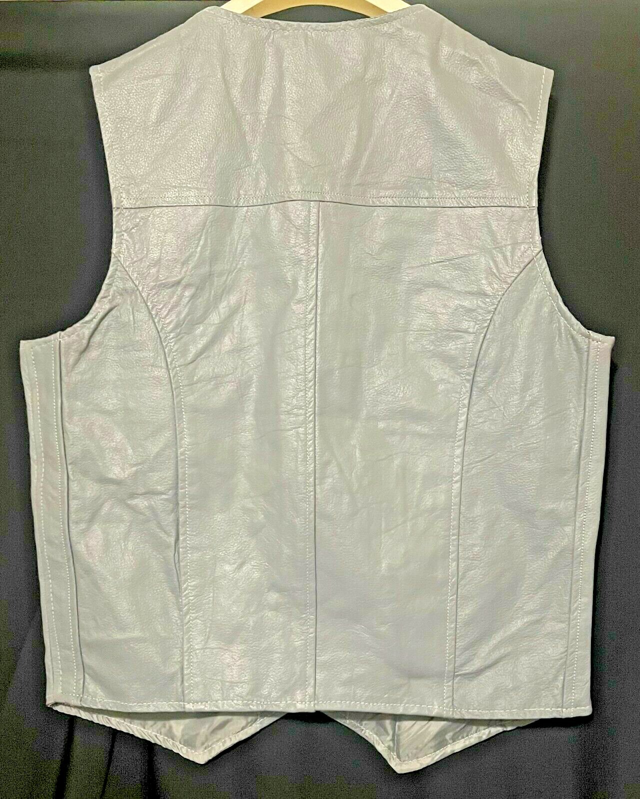Men’s Grey Genuine Leather Motorcycle Biker Vest XS To 2XL New