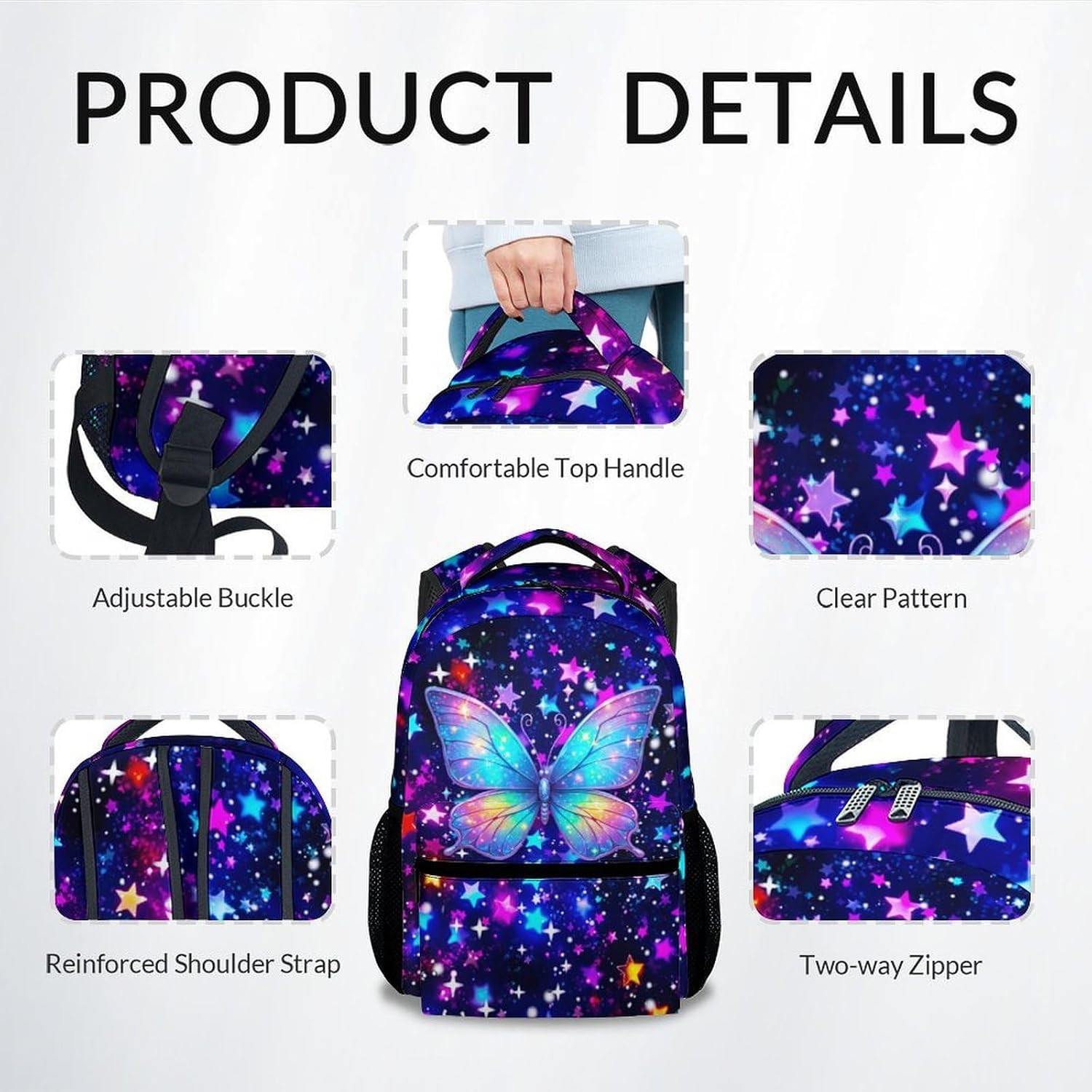 Butterfly Backpack for Girls, 17 Inch Kids School Bag for Elementary, Kindergart