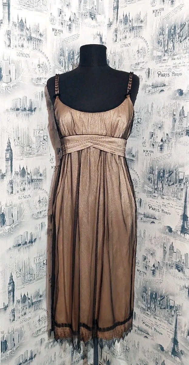 Max Mara Womens Dress XS S US 4 UK 6 Black Beige Mesh Layered Straps Midi Dress