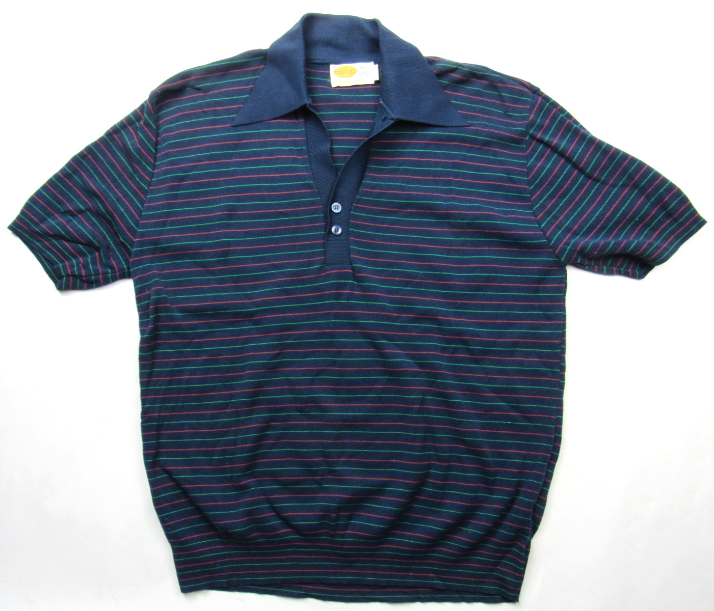 Vtg 60s 70s Striped Banlon Shirt Mens Stretch Knit Nylon Poly Disco MCM SS