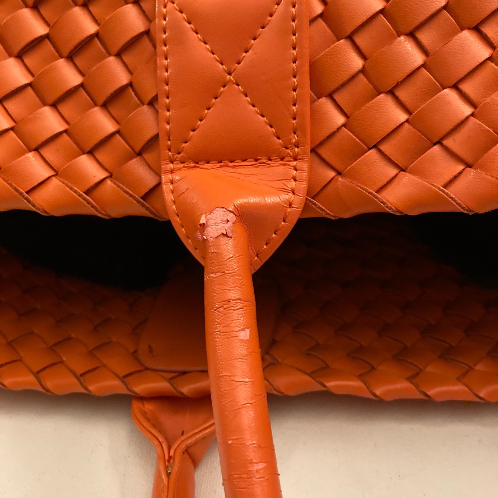 Woven Nappa Leather Tote Bag 21″ Intrecciato Shopper Lambskin Orange Large