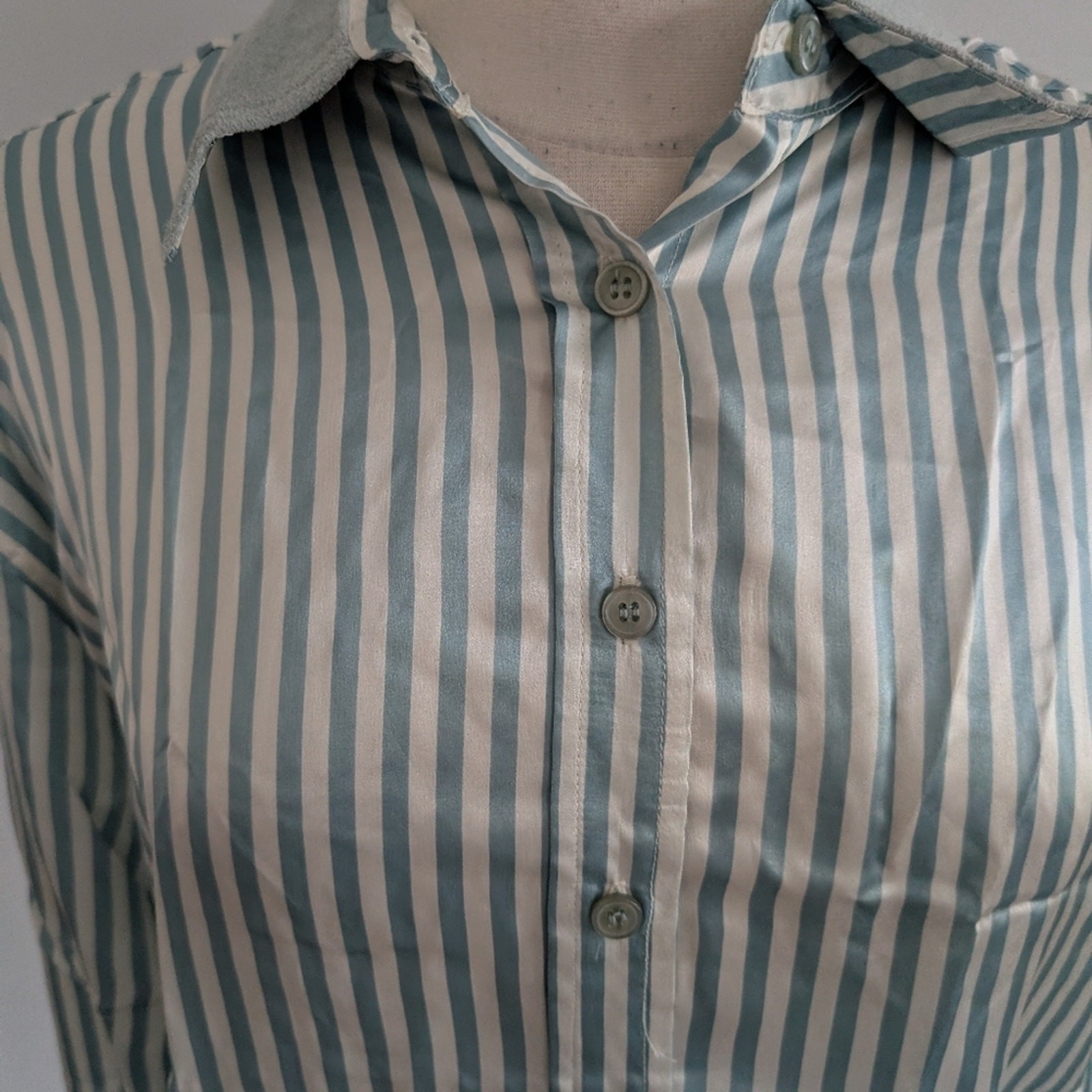 Women’s Braefair Silk Leather Collar Button Down Blouse XL Mint Cream