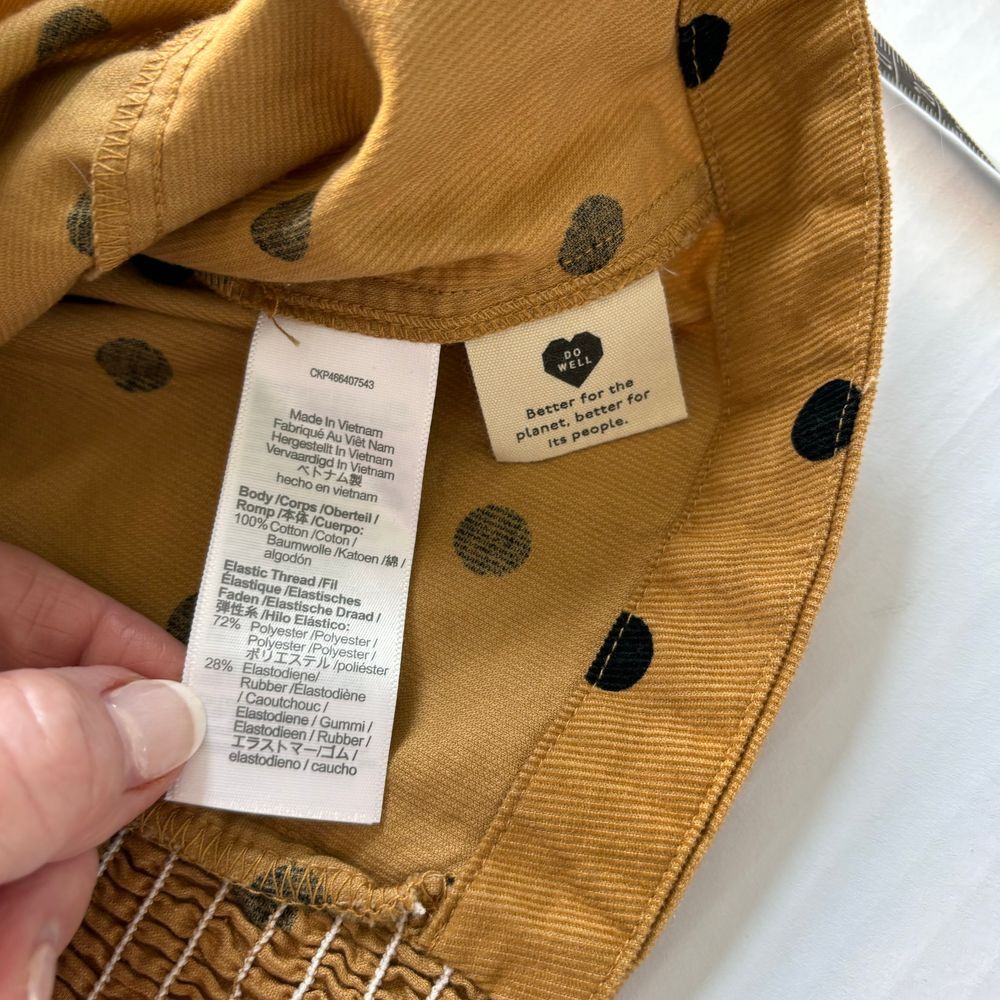 Madewell Corduroy Polka Dot Puff Sleeve Button-Up Top in Caramel Size 6