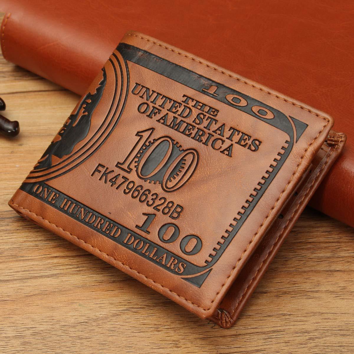 Men’s US 100 Dollar Bill Leather Wallet Bifold Card Photo Holder Slim Thin Purse