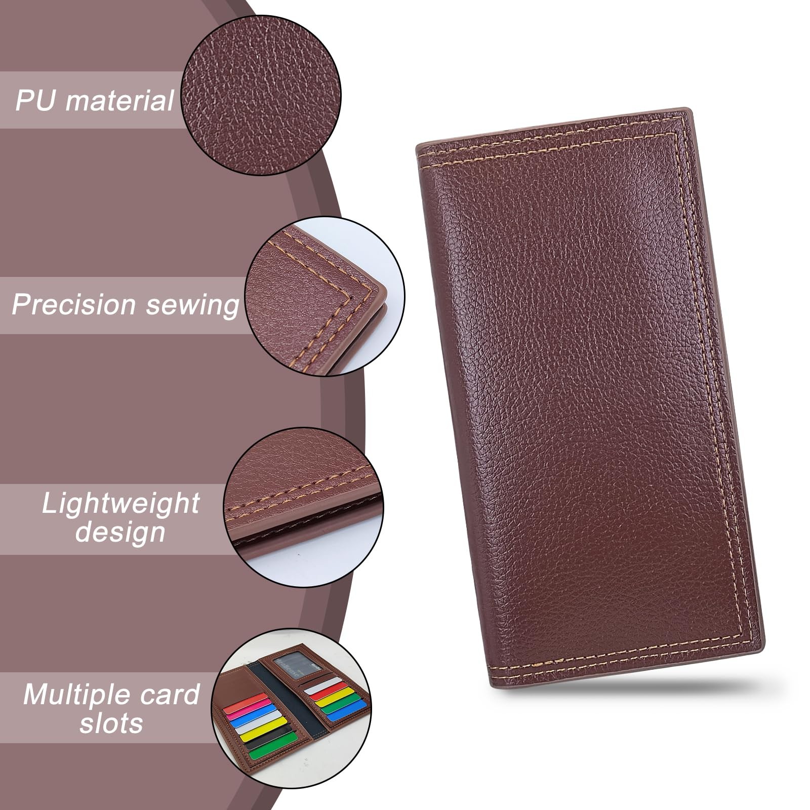 AdiStylinno Long Wallet for 17.5 x 9 x 1 cm / 6.89 x 3.54 x 0.39 in, Coffee