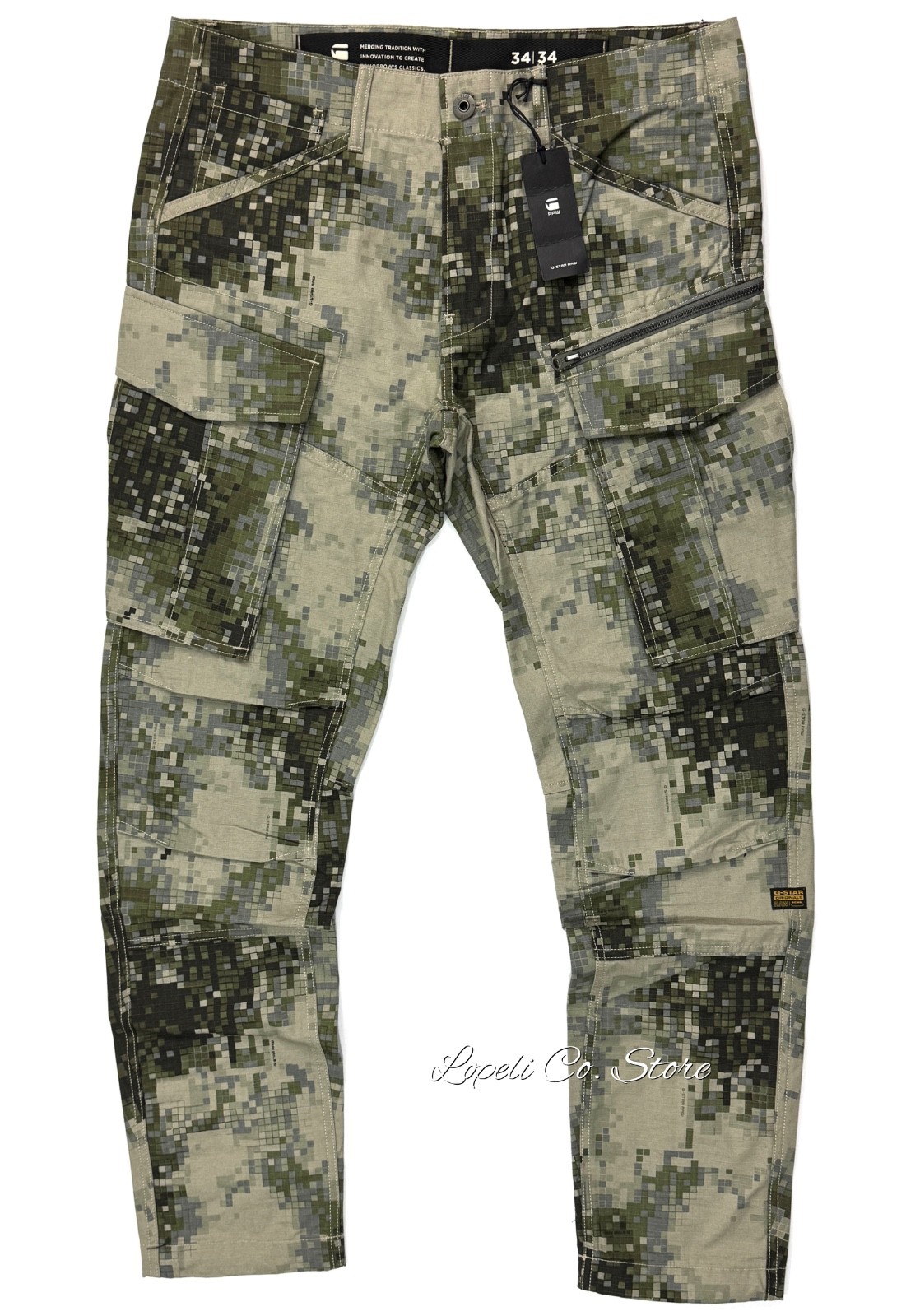 G Star Raw Rovic Zip 3D Digi Camo Elephant Skin Pants Green 34×34