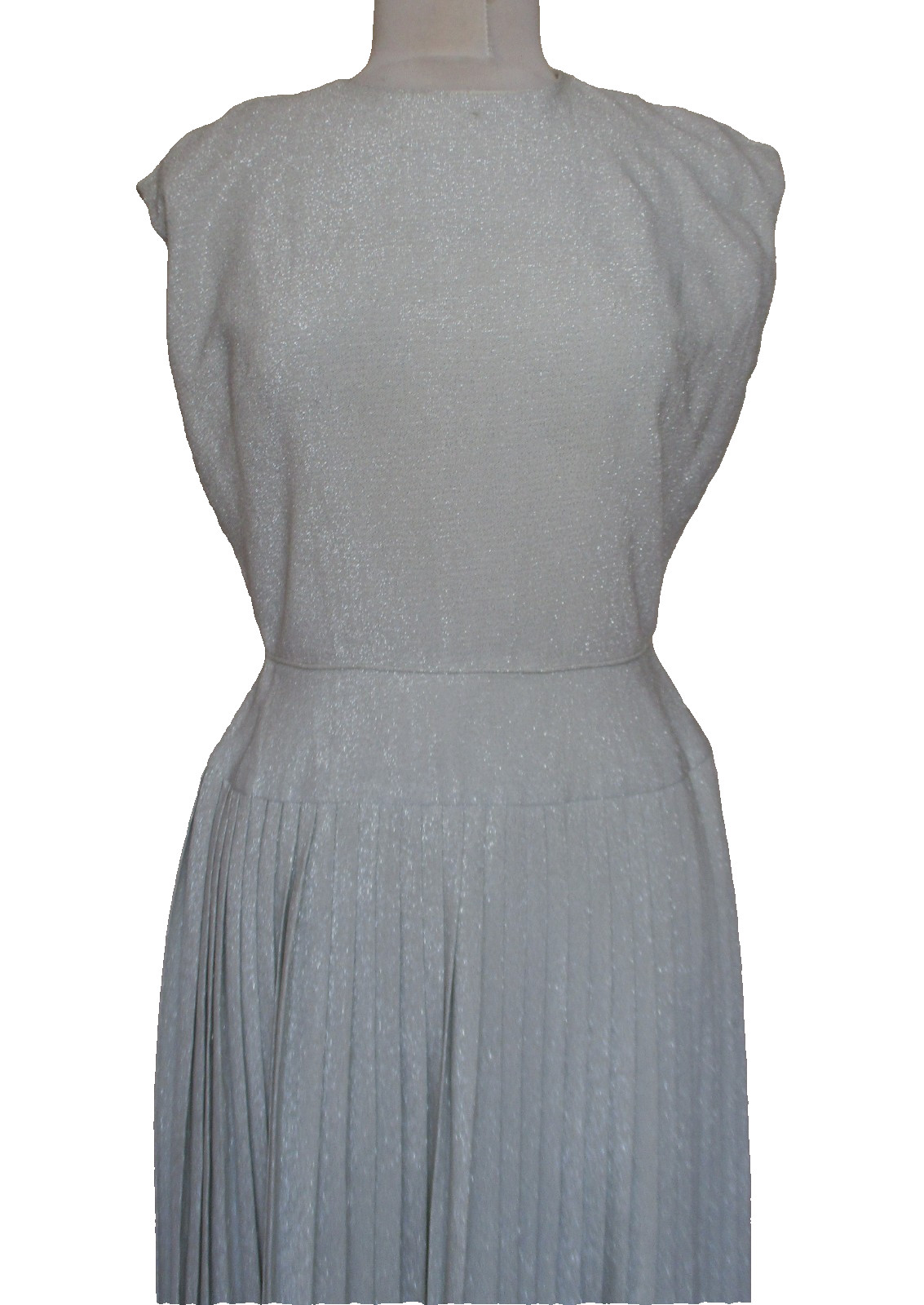 Vintage 50s/60s Joe Forman Silver Lame’ Sleeveless Dress XS/S Women Pleat Skirt