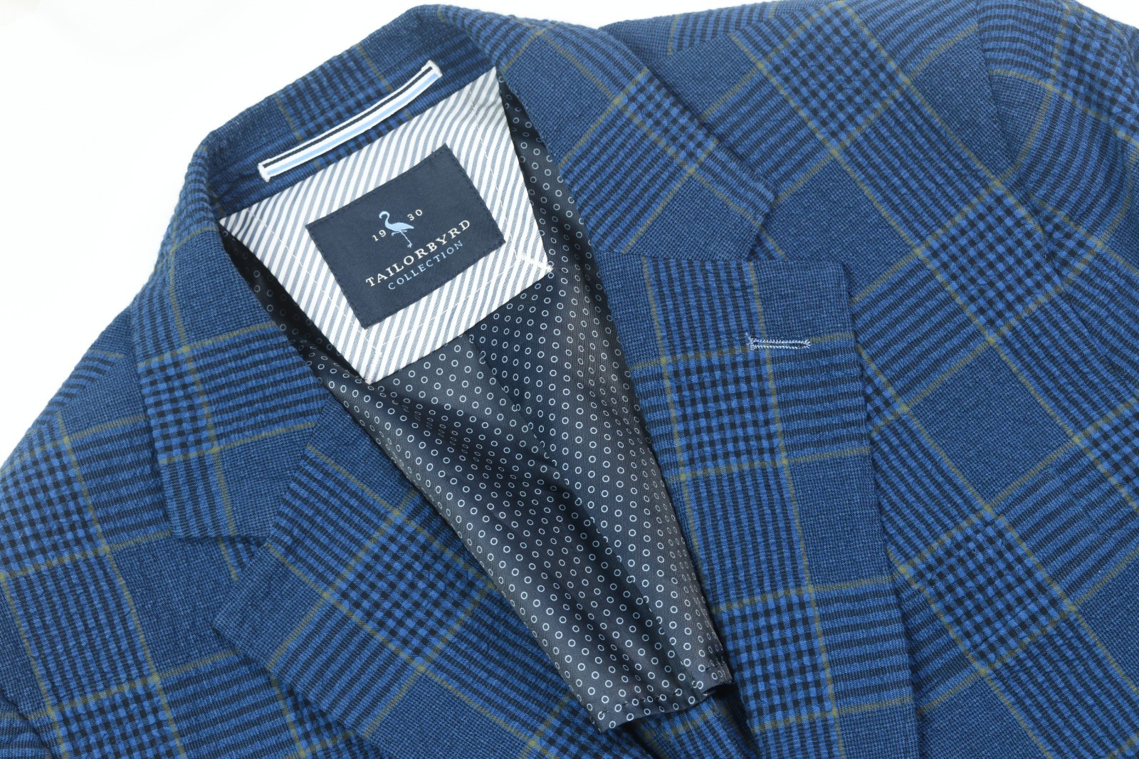 Taylorbyrd Seersucker Blazer Mens 40R Blue Plaid Cotton Stretch Tow-Button