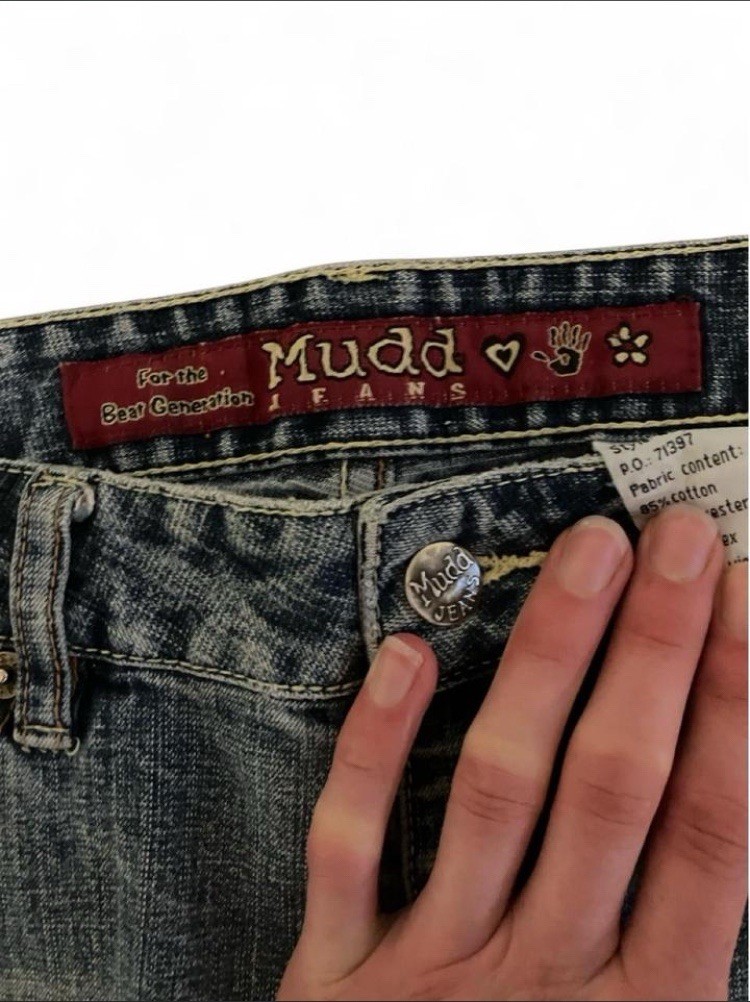 Y2K Mudd Womens Denim Jeans Size 11 Light Wash Blue Bootcut Lace-Up Eyelet [BIO]