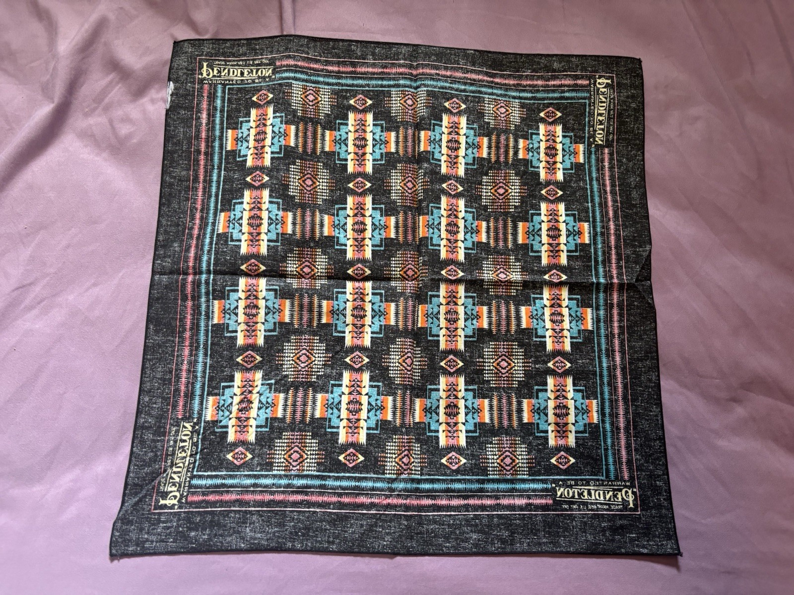 Vintage Pendleton Bandana Black Aztec Tribal Southwestern 80s 90s Square 21×21