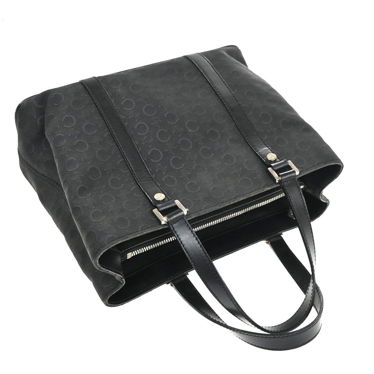 CELINE C Macadam Hand Bag Canvas Leather Black SHW Italy 02TA480