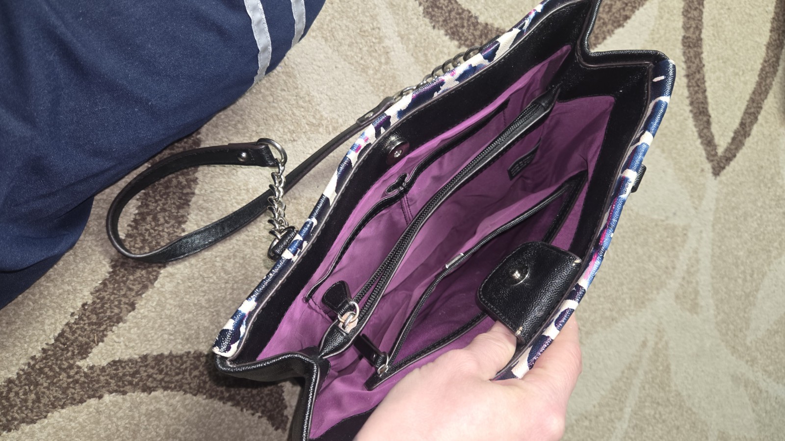 Anne Klein Blue/Black/White Leopard Print Shoulder Bag