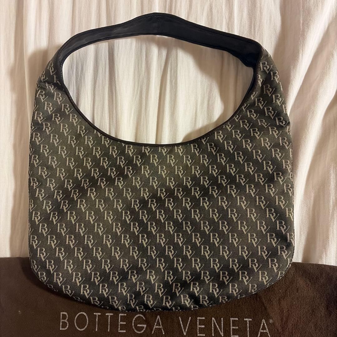 Good Condition Bottega Veneta BV Pattern Shoulder Bag Canvas x Leather Brown