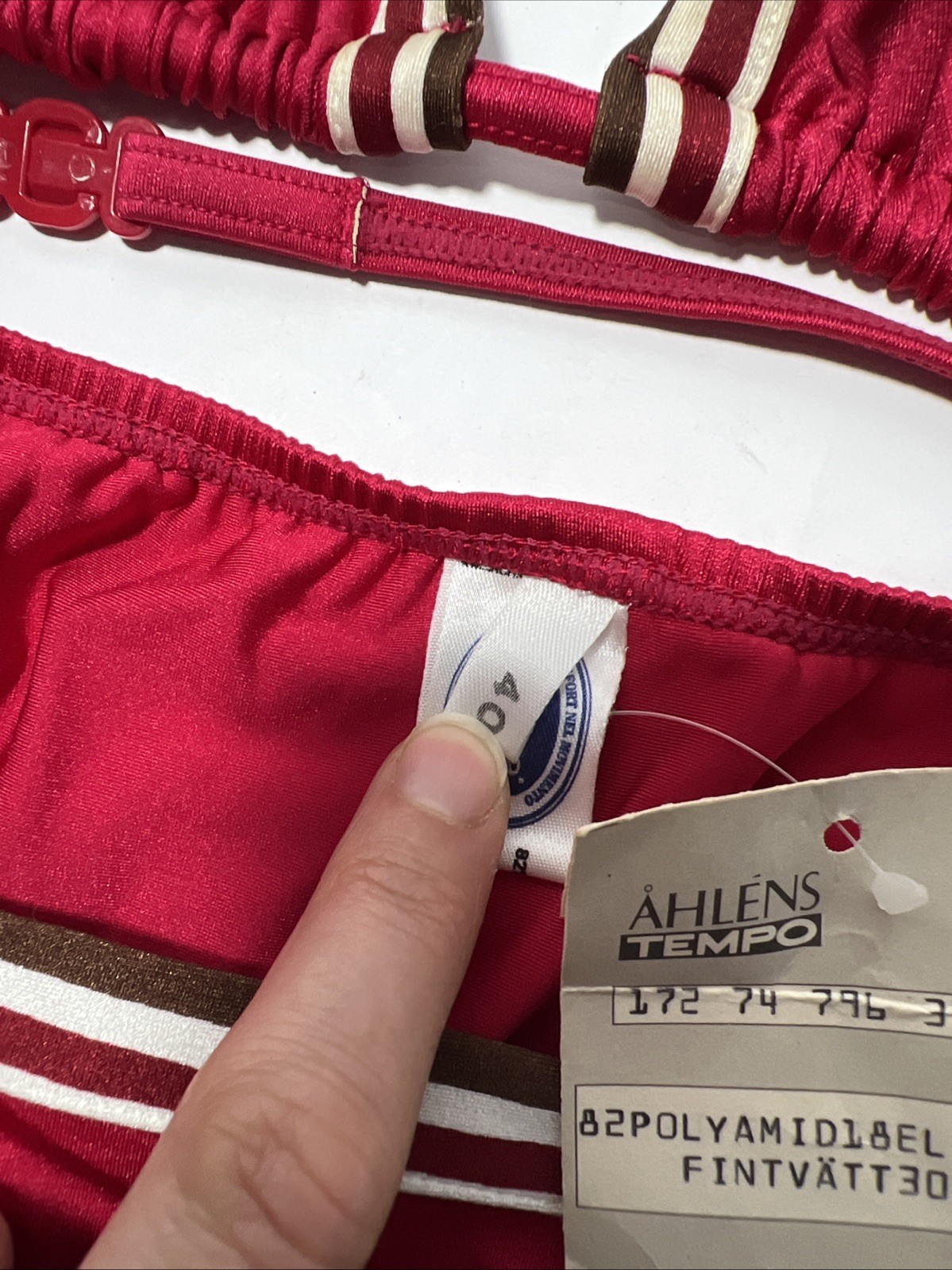 Ahlens Tempo Bikini Pinks Stripes Original Tag Europe Sweden Size 40 NOS 1980s