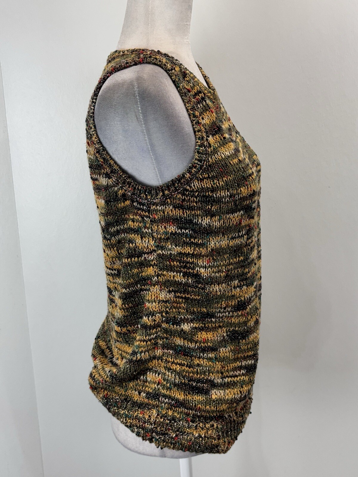 LOFT Marled Knit Sleeveless Sweater Sz Medium Women’s Olive Green Yellow