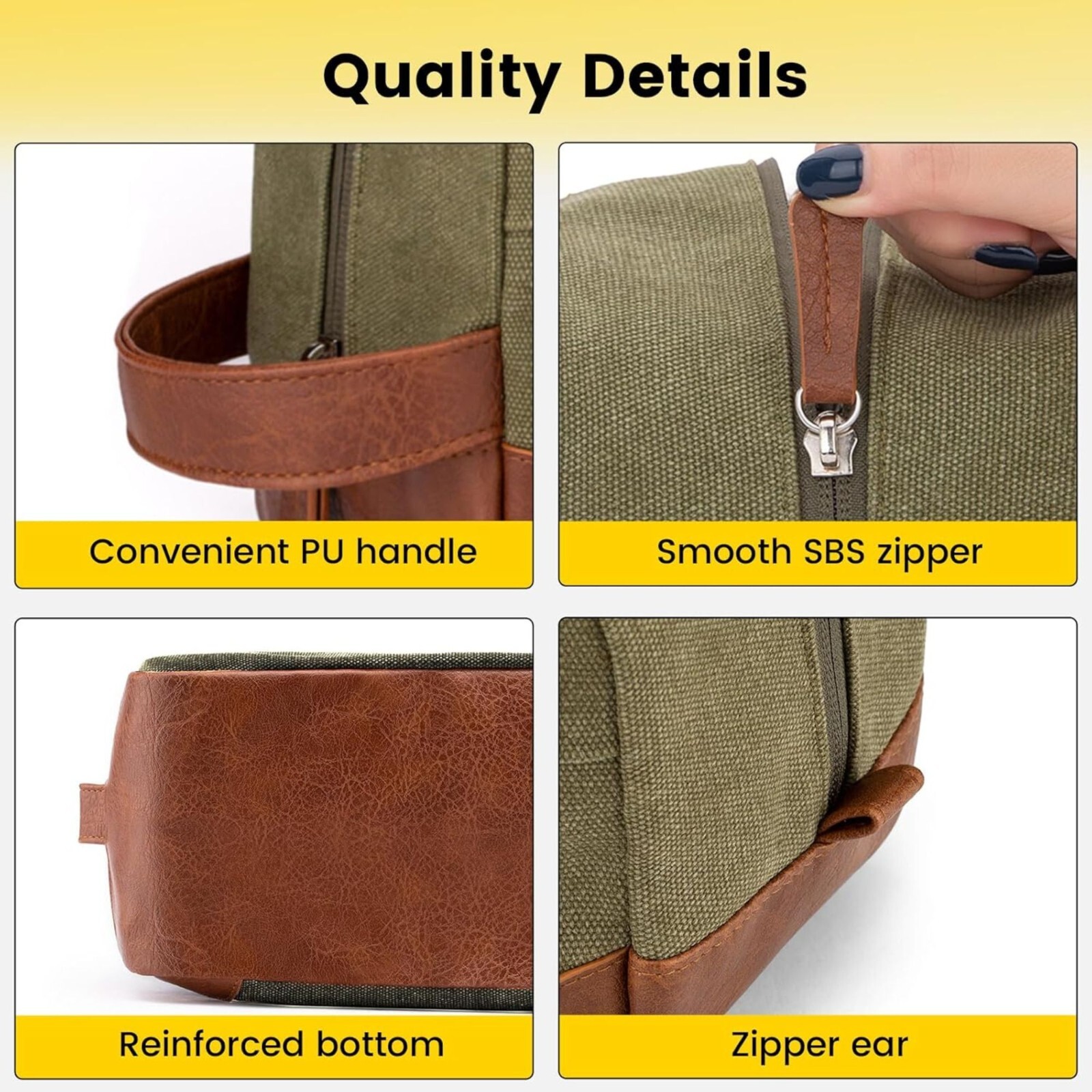 Water Resistant leather Canvas Shaving Bag Hanging Dopp Kit Toiletry Bag – Green