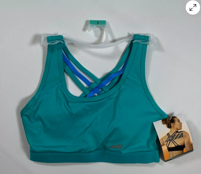Womens Avia Aqua Blue Strappy Compression Bra Medium Support Large L NEW