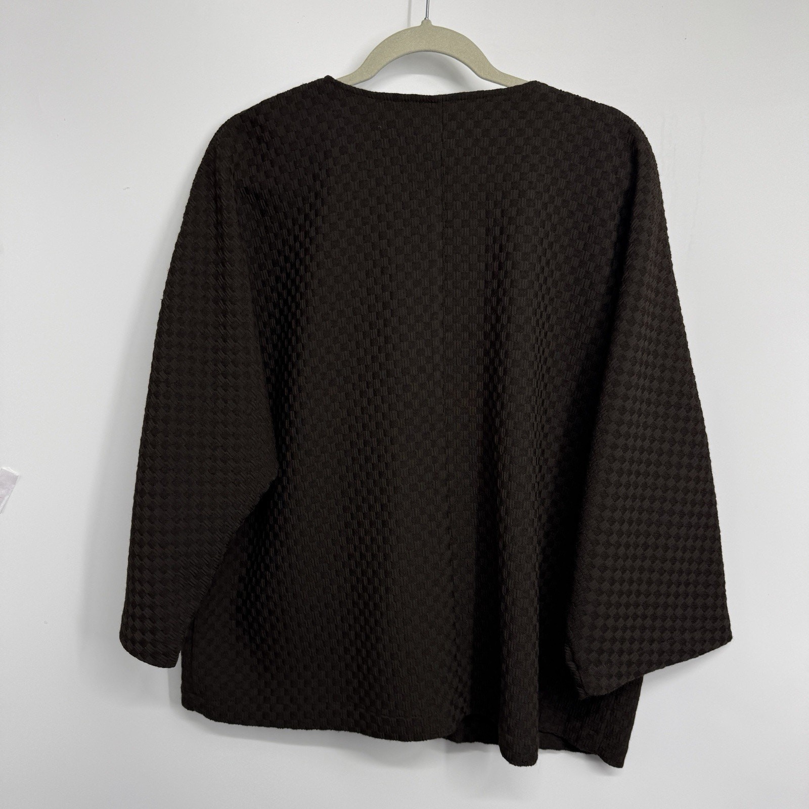 Chicos 3 Boxy Button Up Cardigan Topper Jacket XL Dark Brown 3/4 Sleeve Artsy
