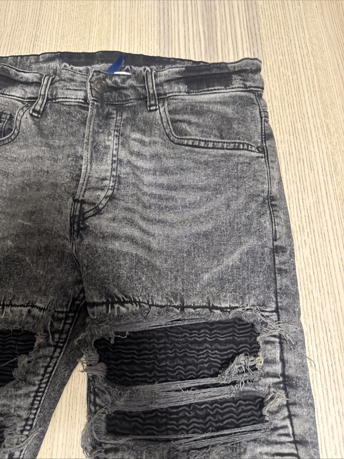 H&M Divided Mens Skinny Biker Jeans Gray Acid Wash Distressed Rip Repair 33